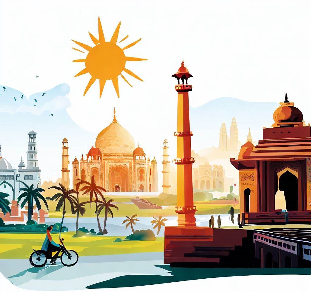illustration of notable places in Indian. visiting India